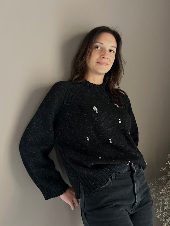 Maglioncino in pura lana mélange con dettagli jewels