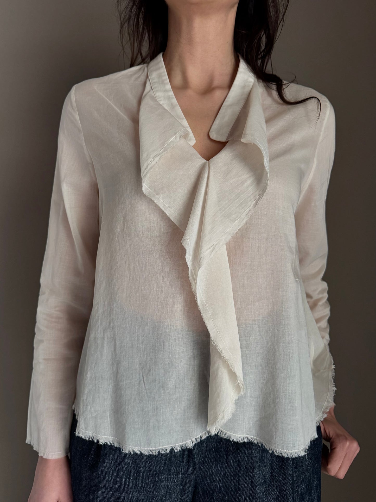 Blusa in cotone garzato con rouches