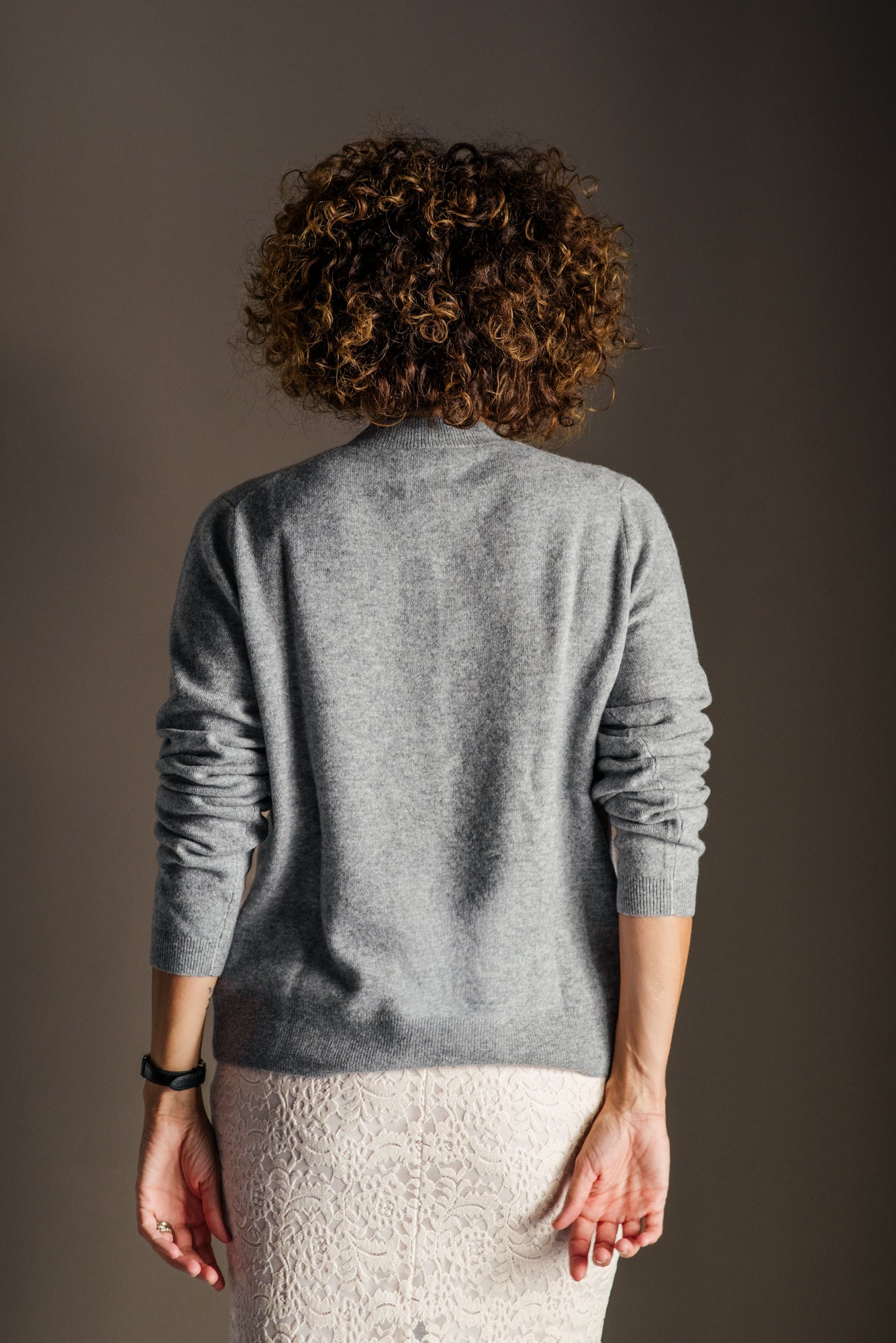 Cardigan  in Lana e Cashmere grigio perla