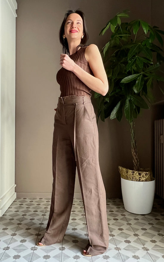 Pantalone regular fit lino e viscosa