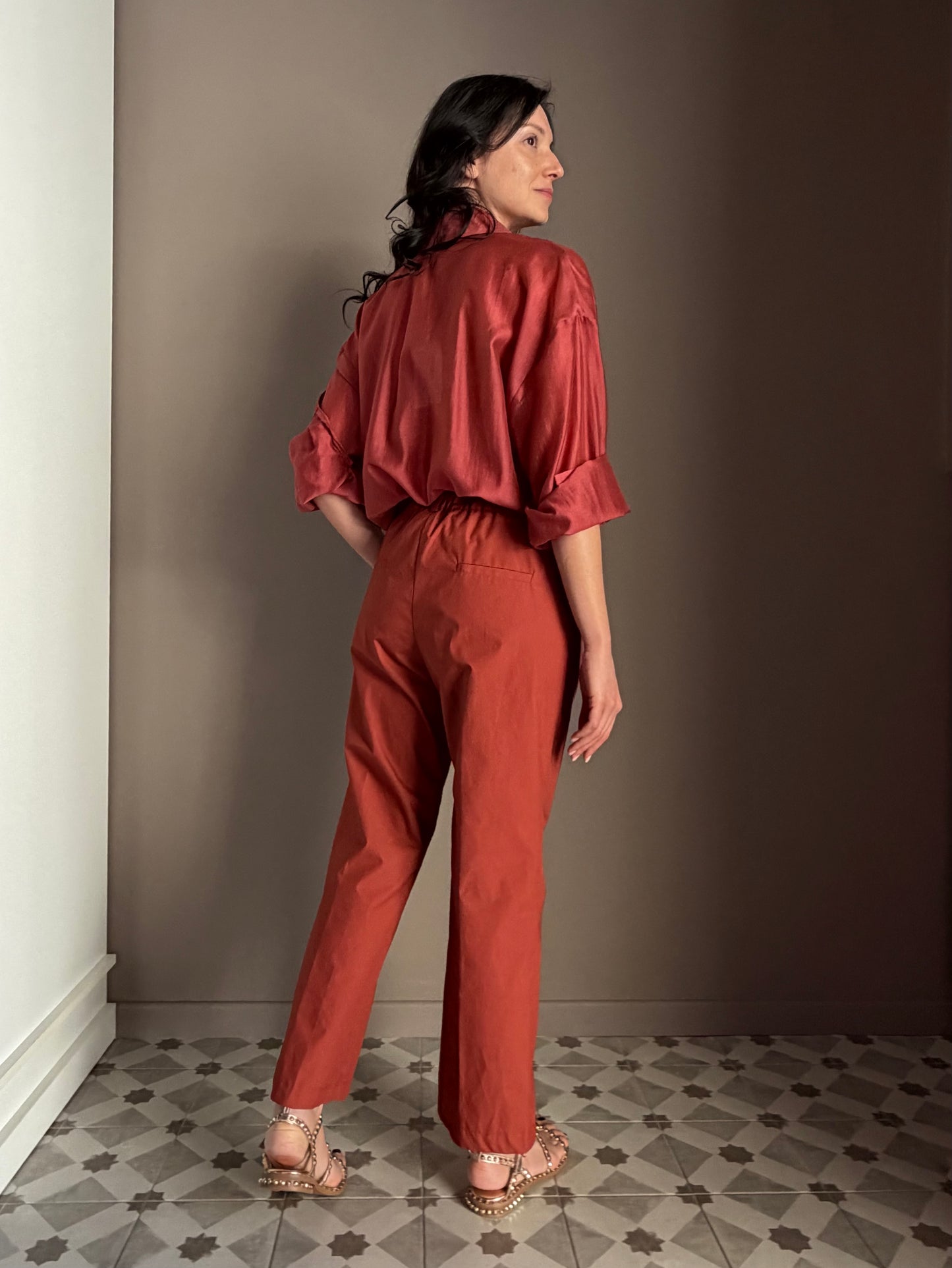 Pantalone in popeline con elastico Rope
