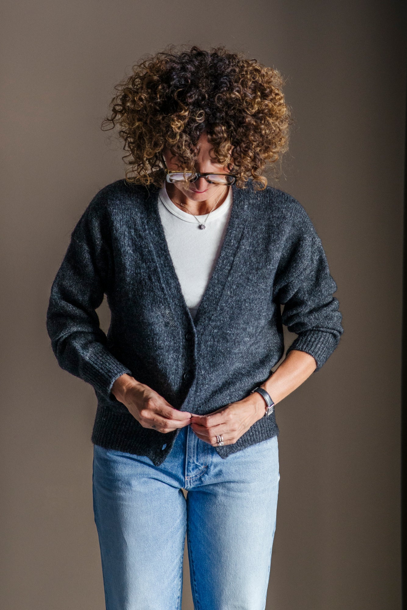 Cardigan in misto alpaca grigio antracite