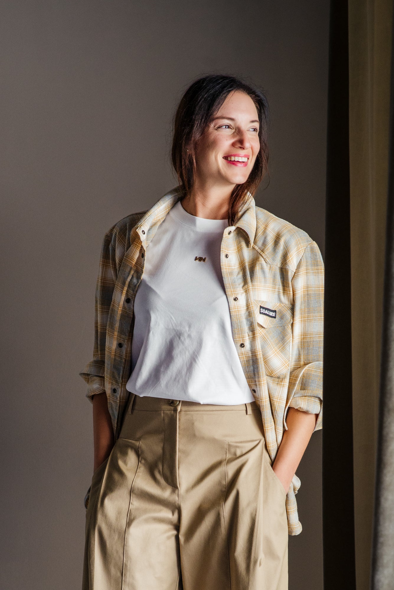 Camicia in flanella So Allure senape grigio