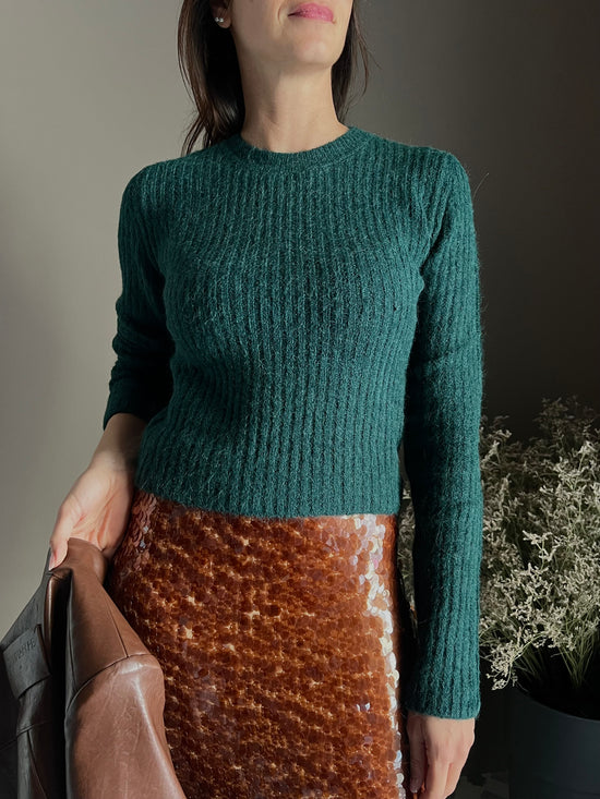 Maglia girocollo slim-fit in misto alpaca-Deep Green