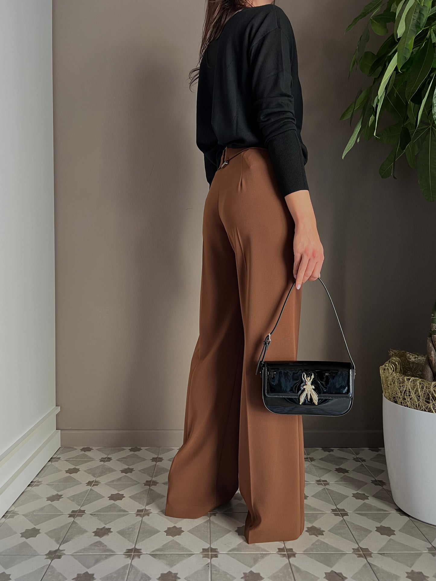 Pantalone in crepe fluido Earth Brown