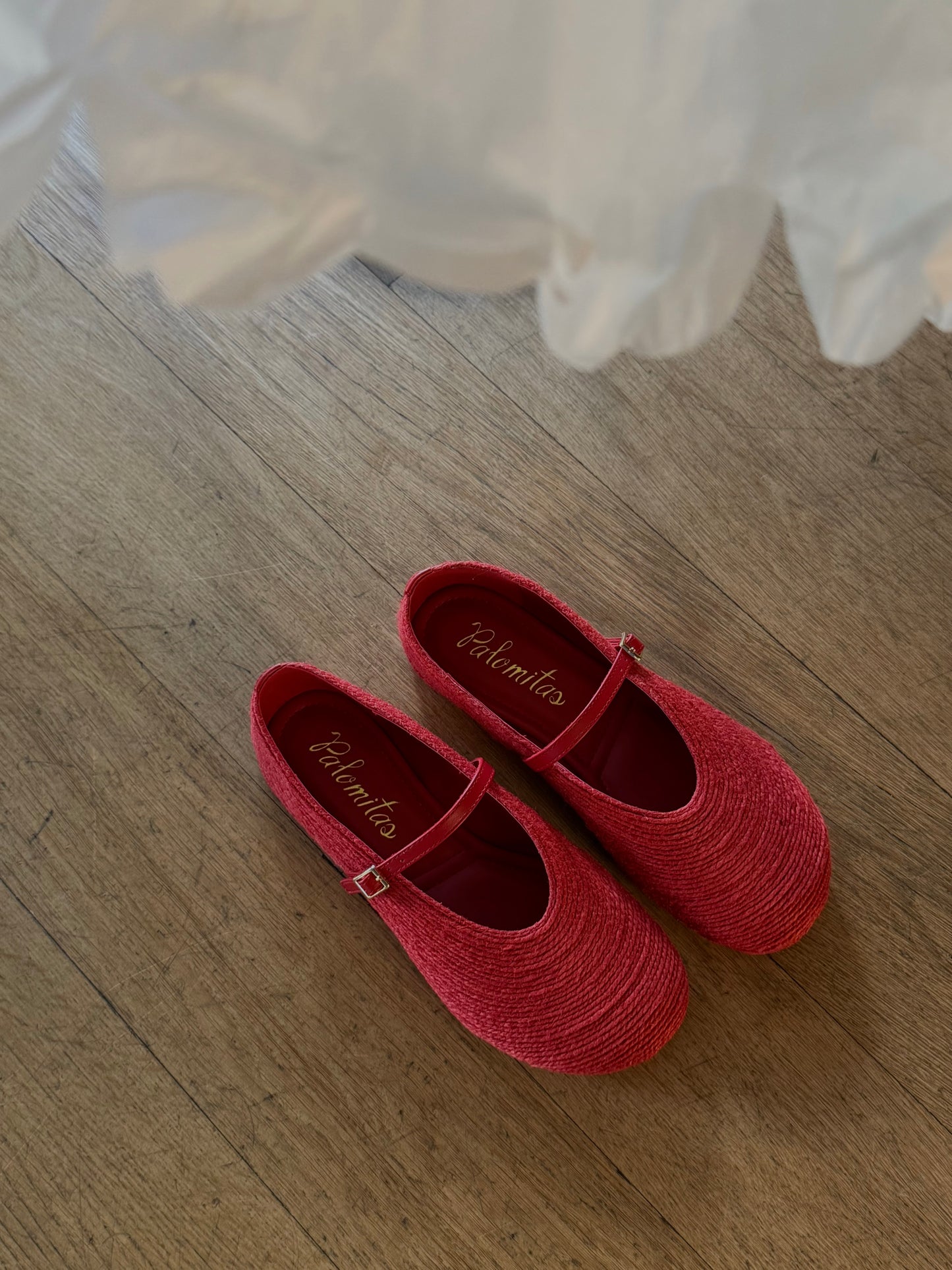 Mary Jane in tessuto grezzo Rossa
