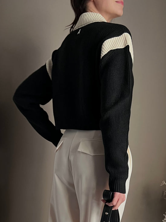 Maglia polo crop a costine