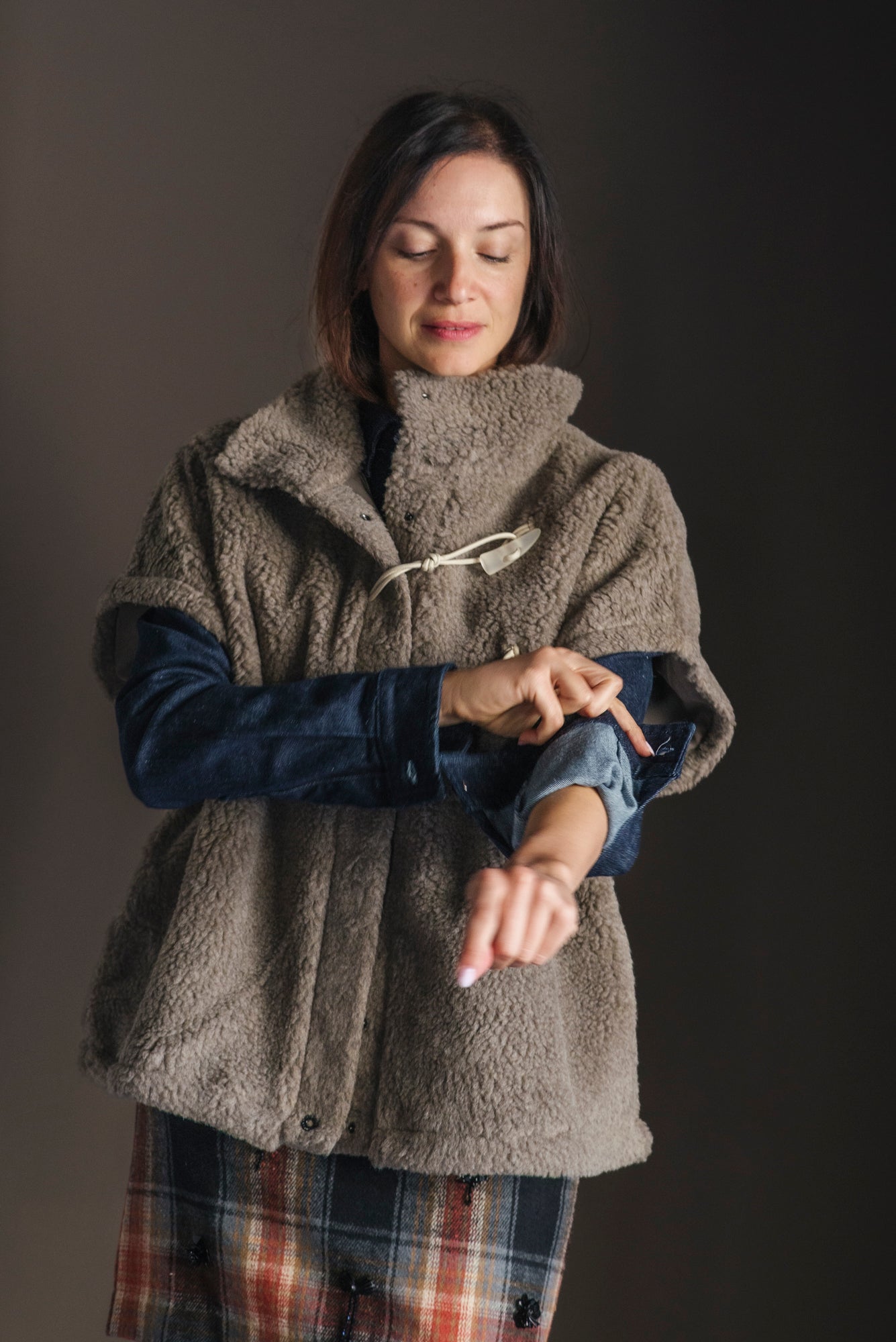 Gilet Oversize in Lana e Sherpa Taupe