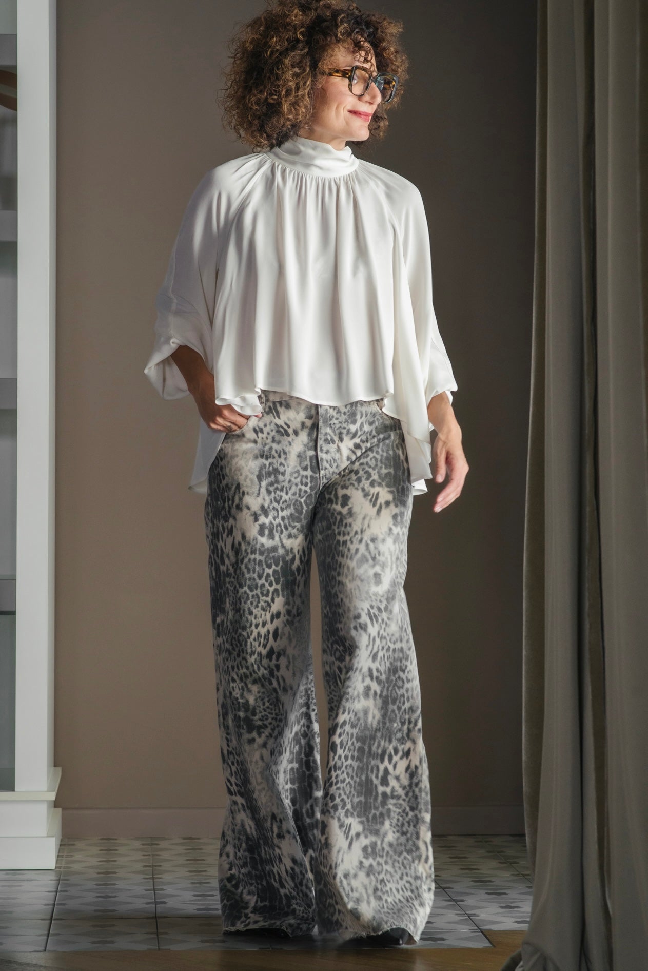 Pantalone denim stampa Leo