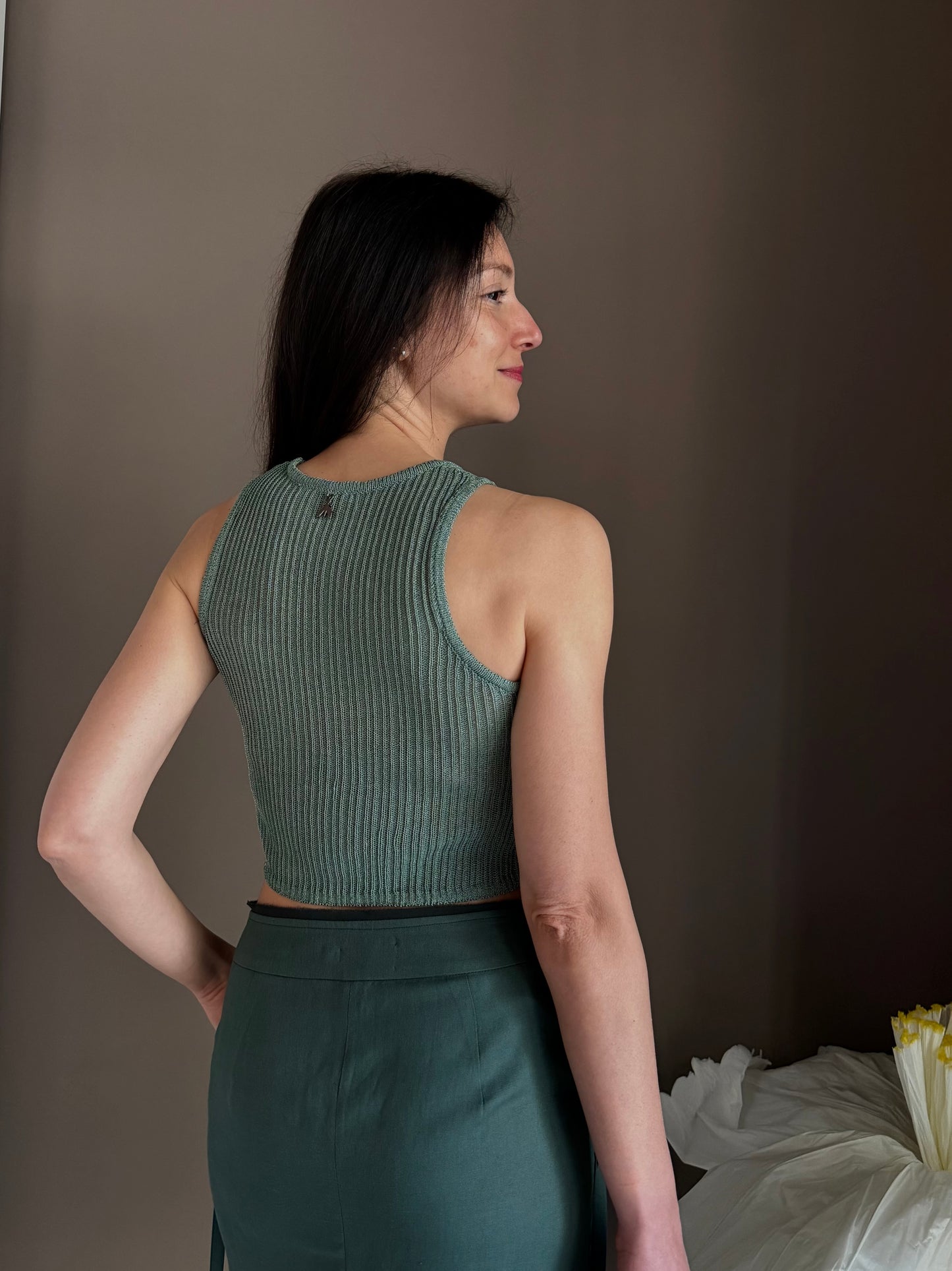 Canotta Crop a Costine – Sage Green