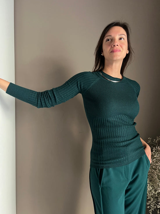 Maglia a costine manica Reglan Deep Green