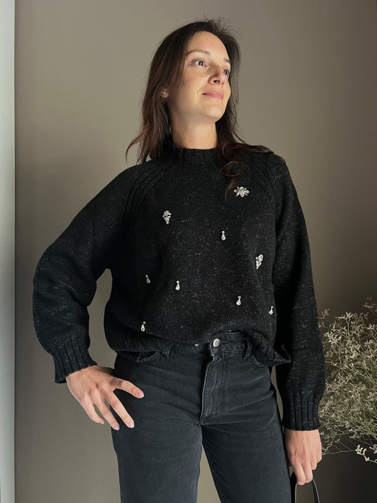 Maglioncino in pura lana mélange con dettagli jewels
