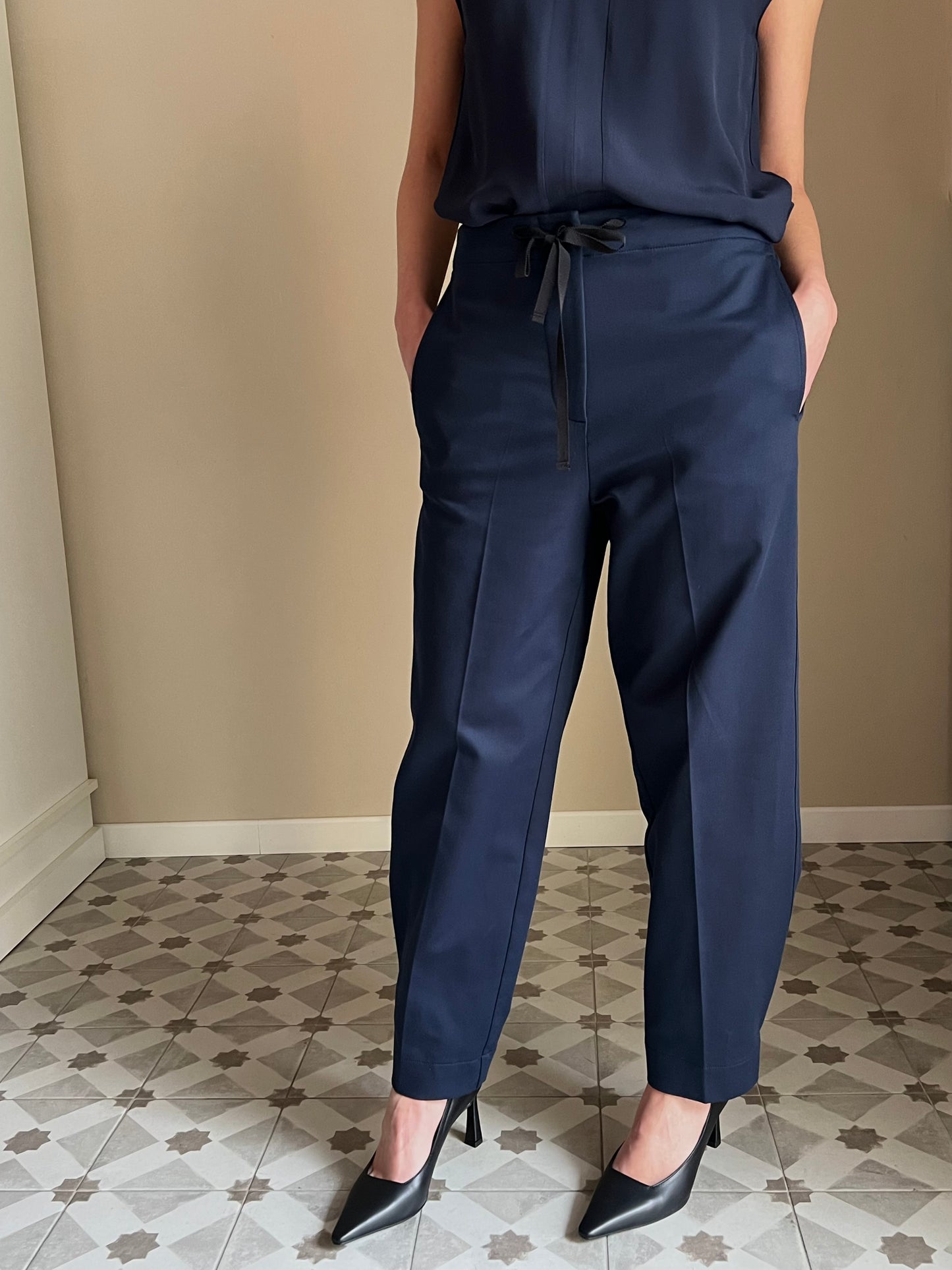 Pantalone in gabardine di cotone blu