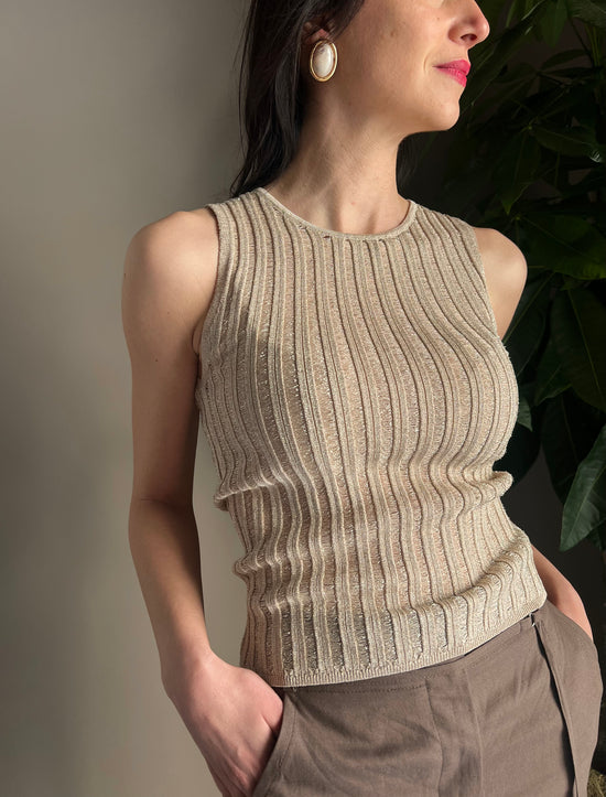 Top a costine slim fit beige lurex