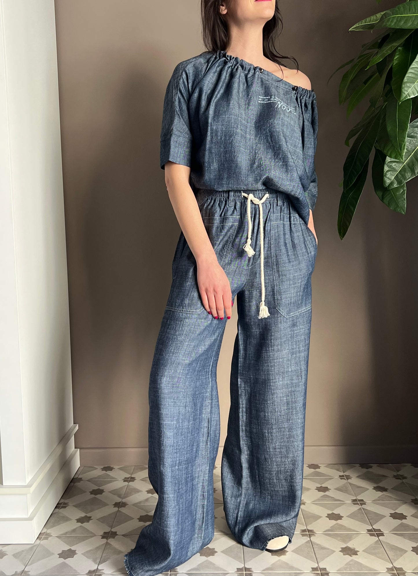 Pantalone palazzo in chambray