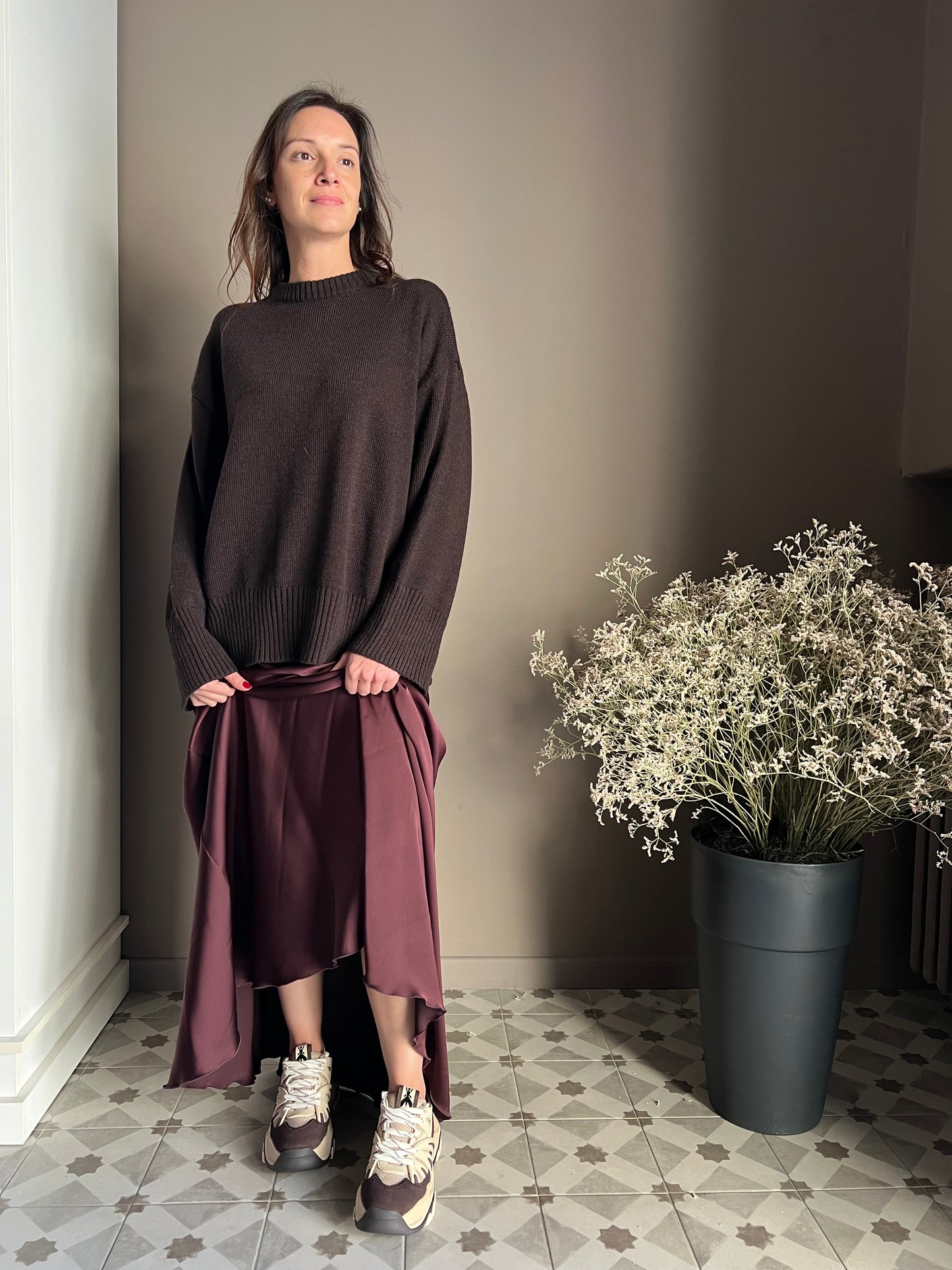 Maglia oversize girocollo Fondente