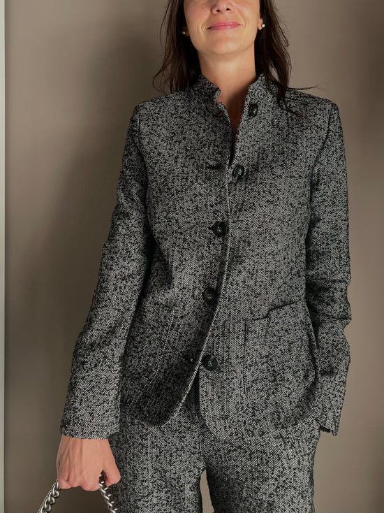 Giacca in tweed con collo alla coreana