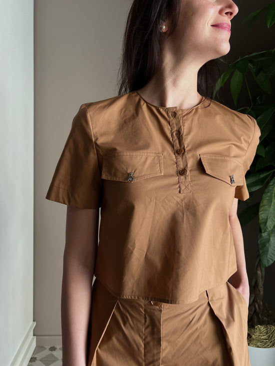 Camicia corta in popeline con foulard