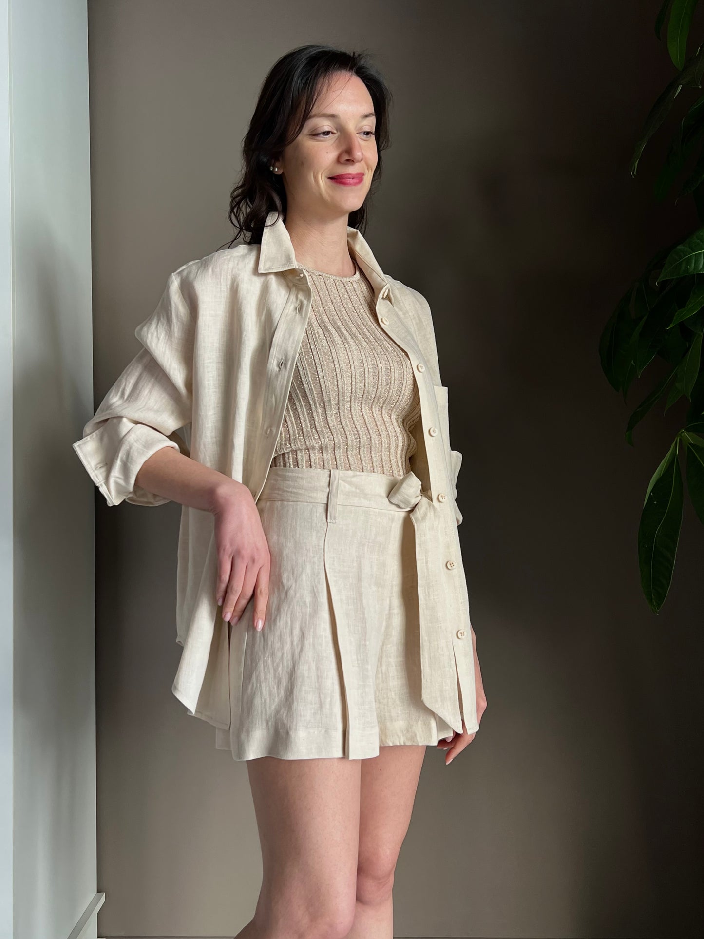Camicia in lino linea maschile beige