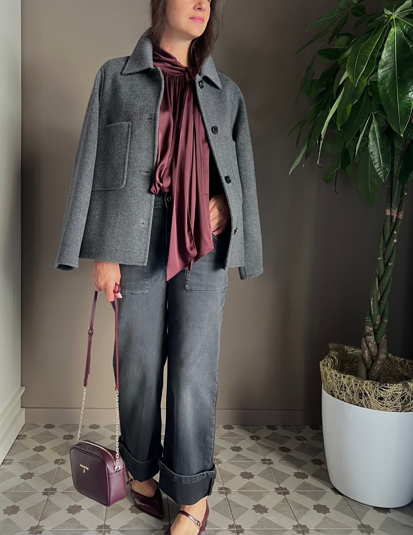 Giacca shacket in lana e cashmere grigio