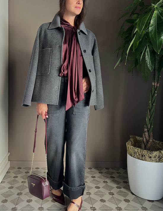 Giacca shacket in lana e cashmere grigio