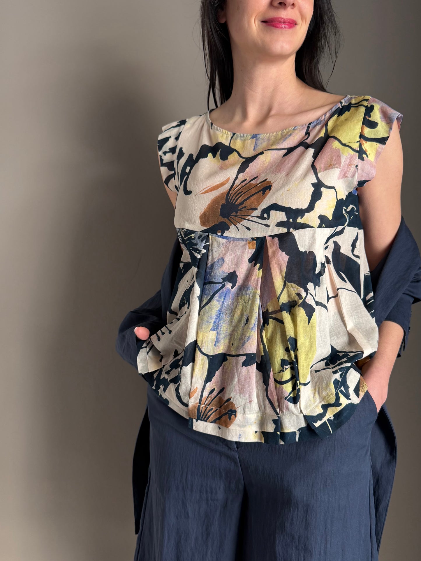 Top in bussola di cotone fantasy