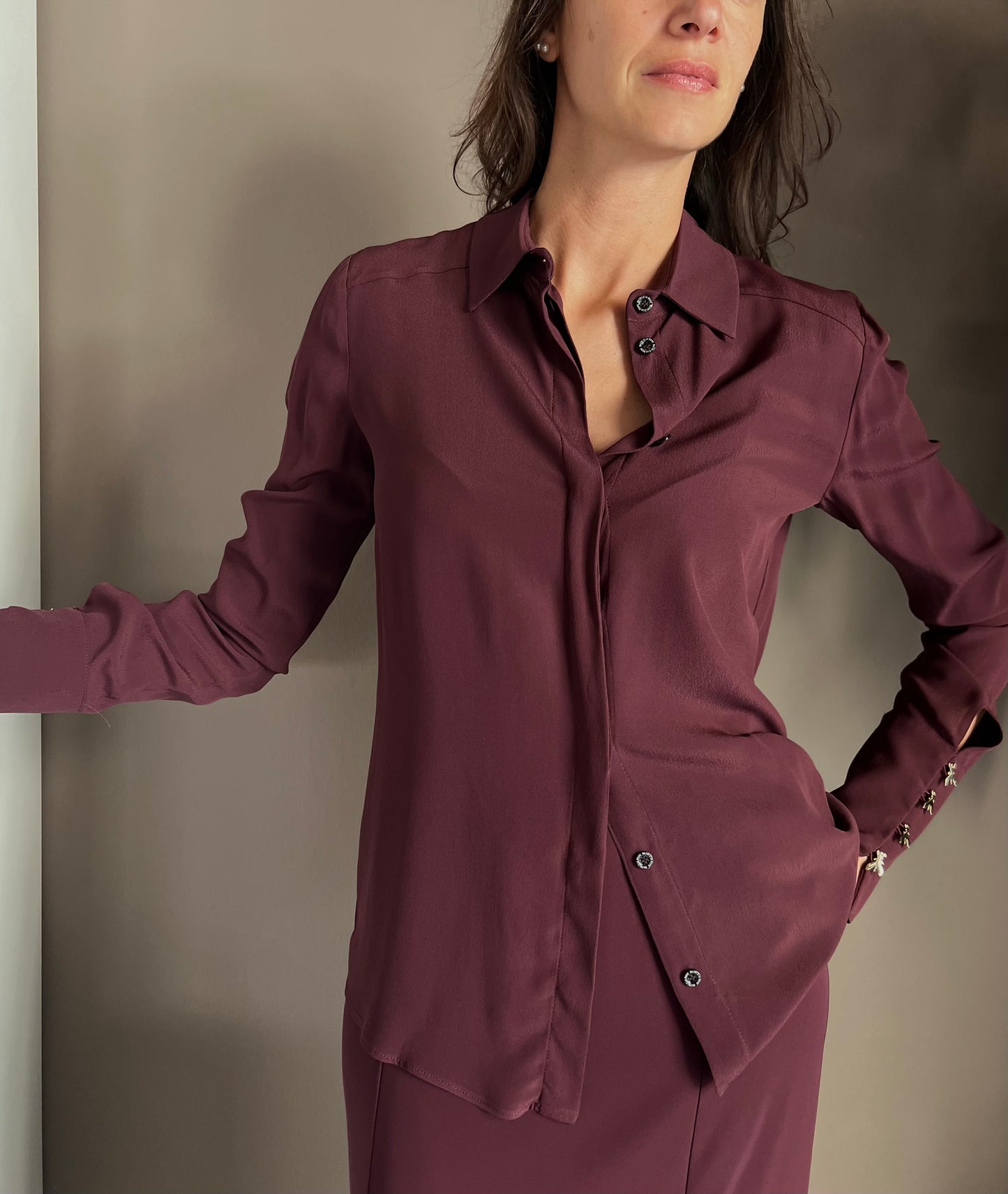 Camicia in viscosa con fly sui polsi Purple Red