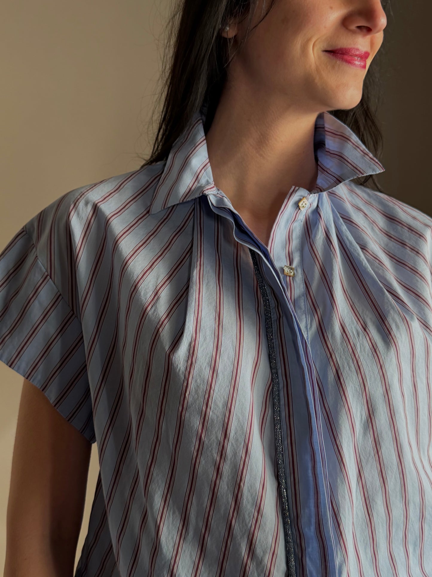 Camicia in Cotone a Righe con Dettaglio Lamé