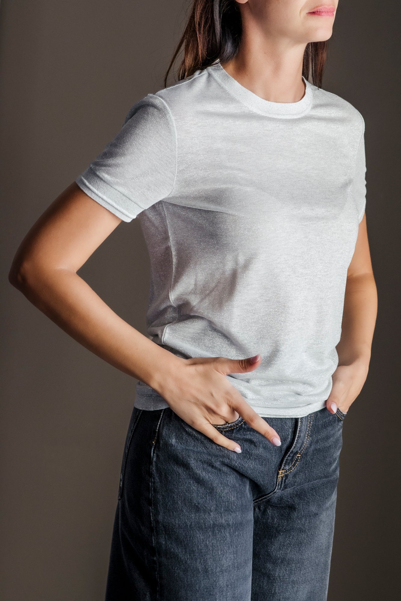 T-shirt Patrizia Pepe in Maglia Lurex Argento