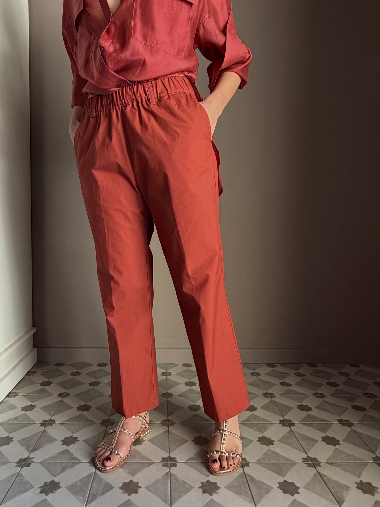 Pantalone in popeline con elastico Rope