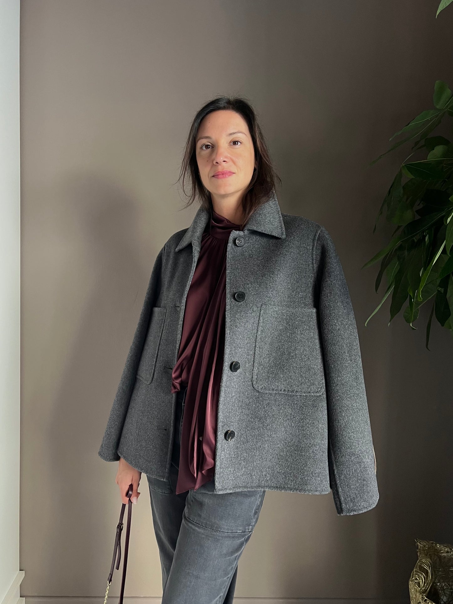 Giacca shacket in lana e cashmere grigio