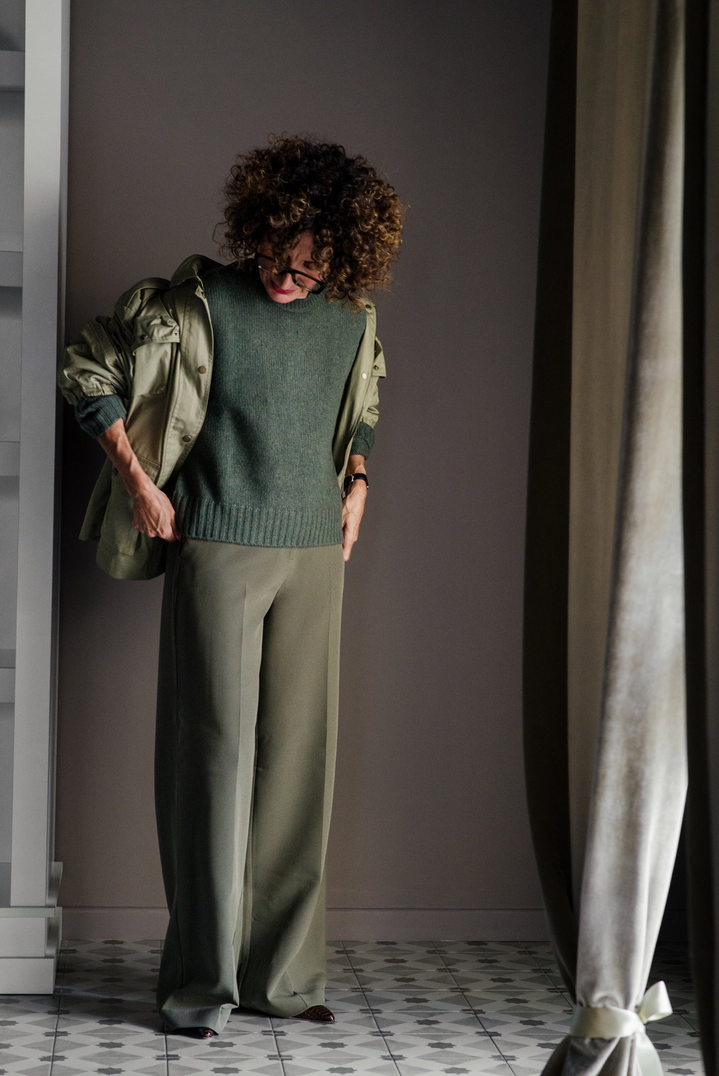 Maglia girocollo misto Cashemire Verde militare