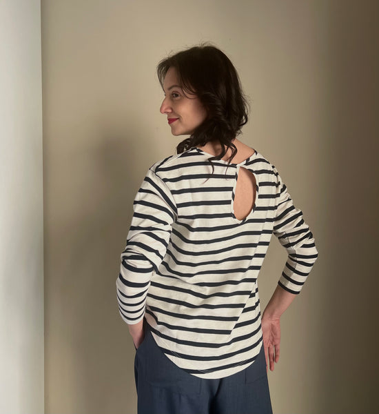 T-shirt manica lunga in cotone con oblò blu