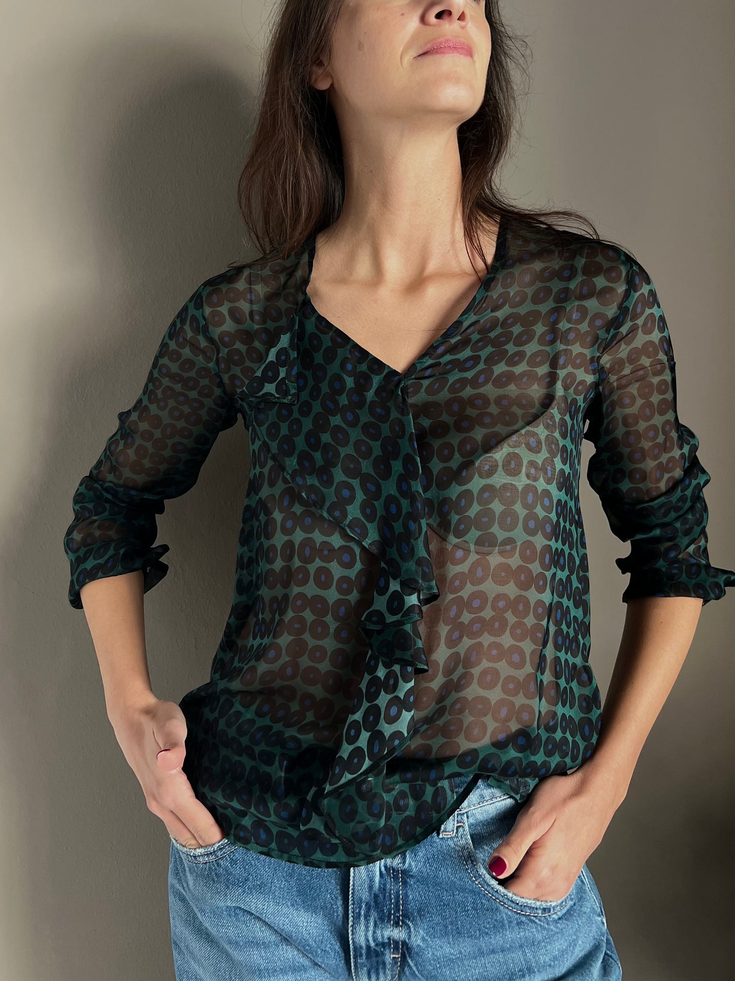 Camicia in viscosa e seta a pois