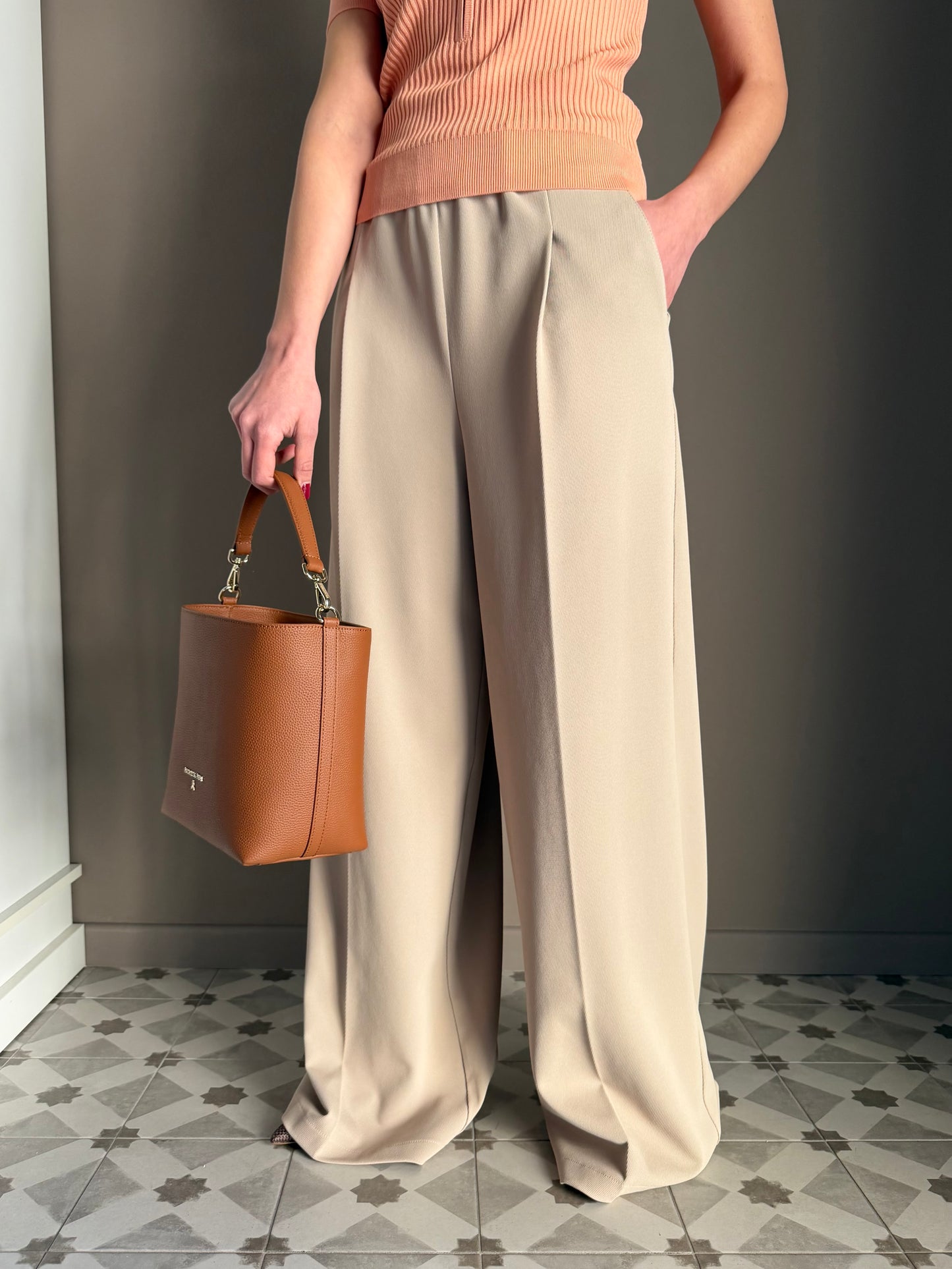 Pantalone a palazzo con elastico Sand Beige