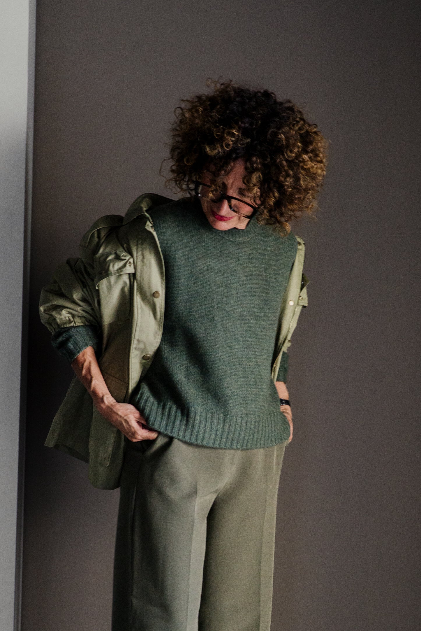 Maglia girocollo misto Cashemire Verde militare