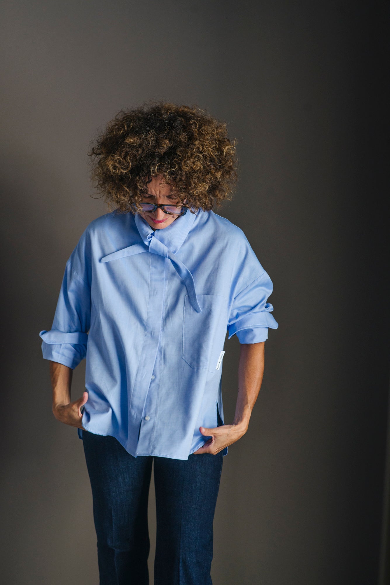 Camicia in cotone Oxford con collo scultoreo