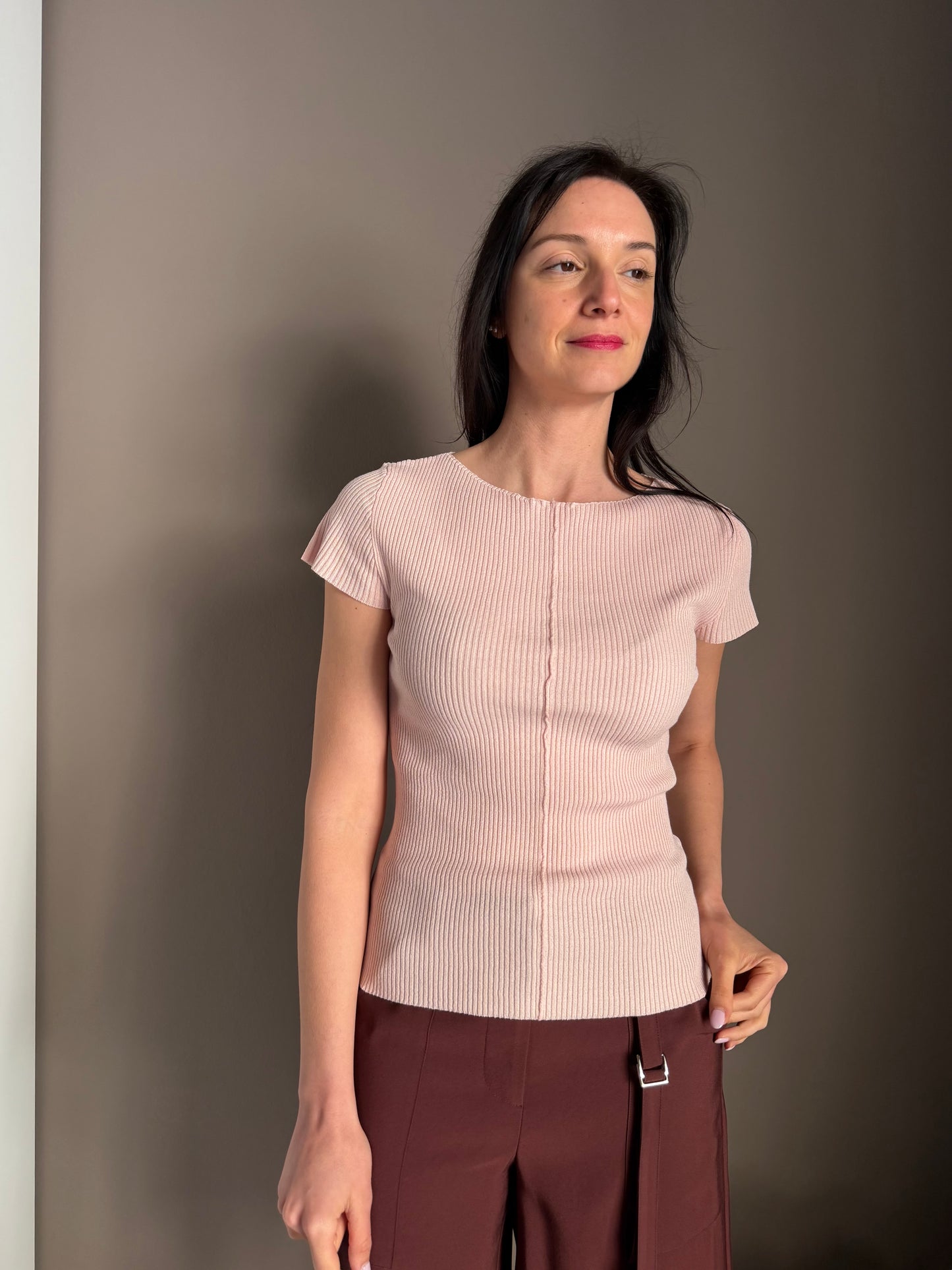 T-shirt in Maglia a Costine Petal