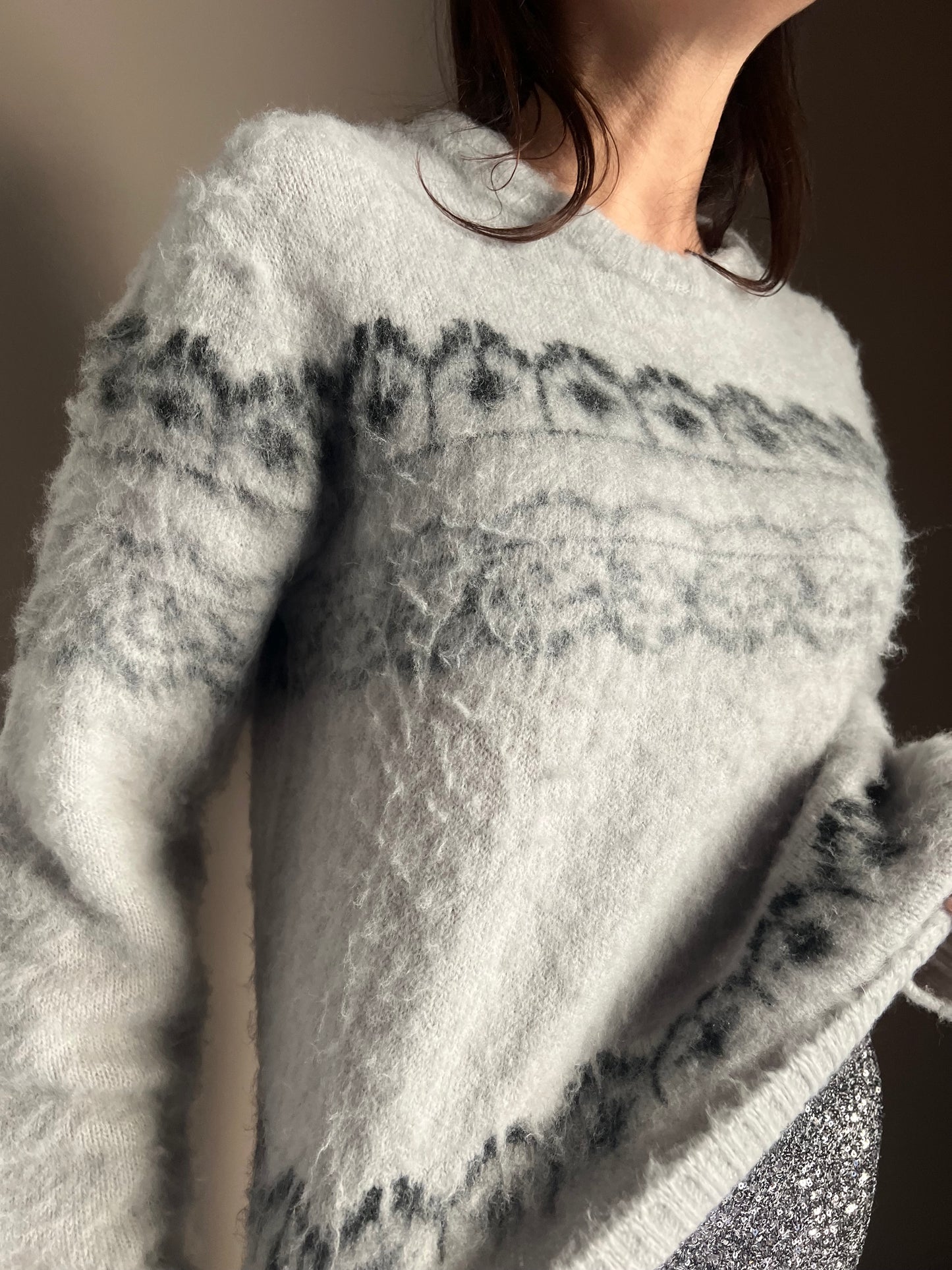 Maglia girocollo motivo Jacquard grey