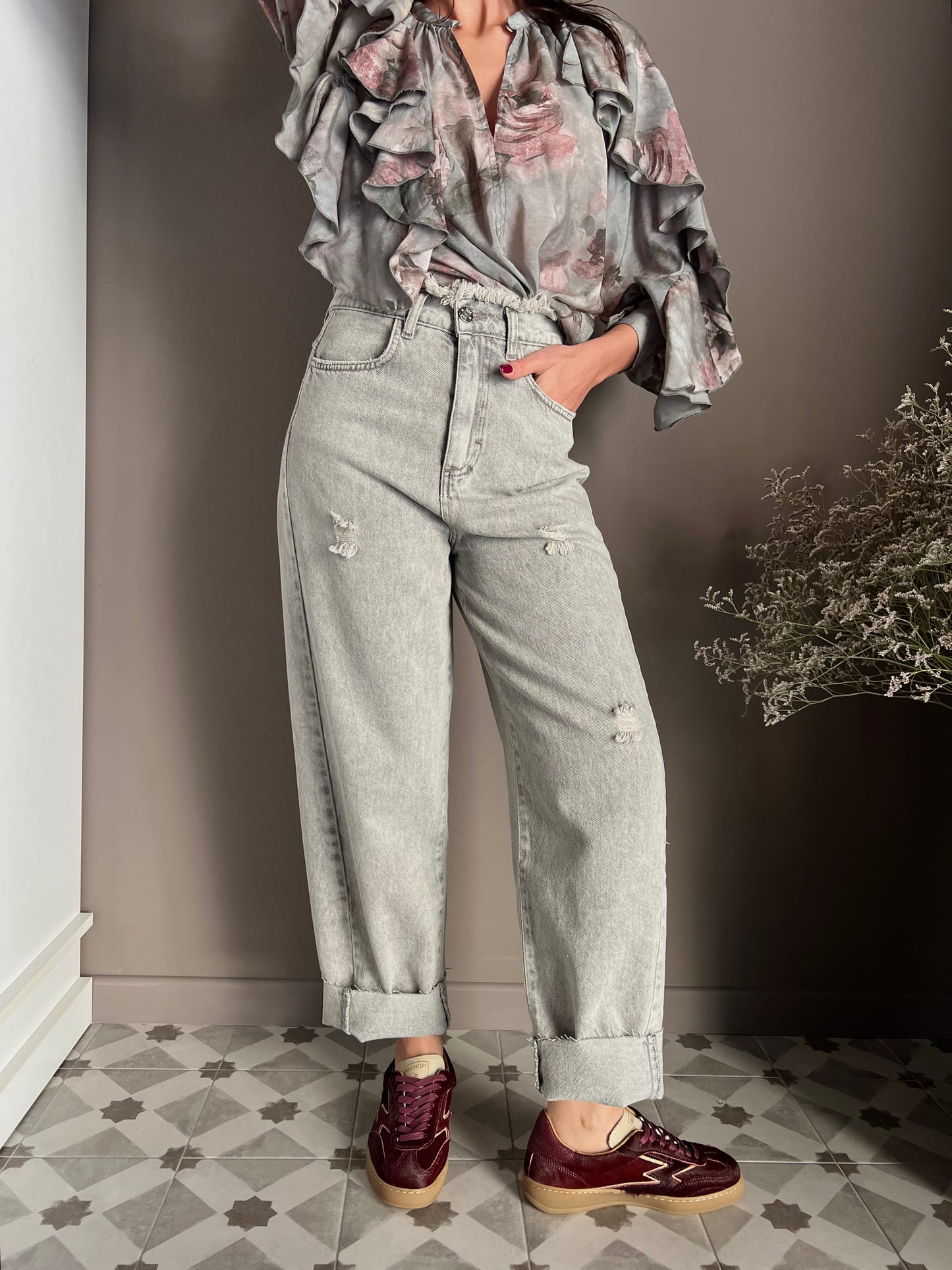 Pantalone jeans a baloon grigio