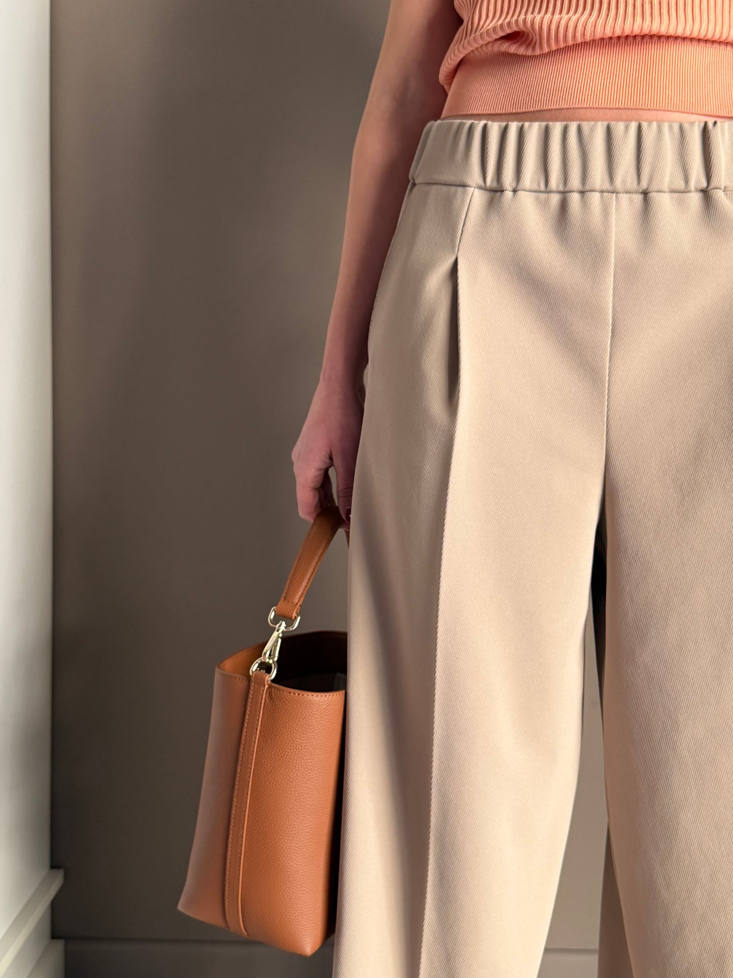 Pantalone a palazzo con elastico Sand Beige