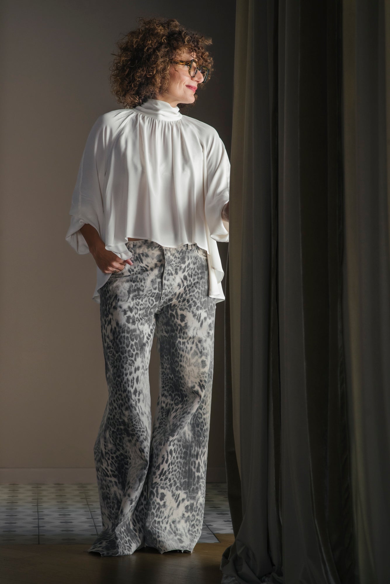 Pantalone denim stampa Leo