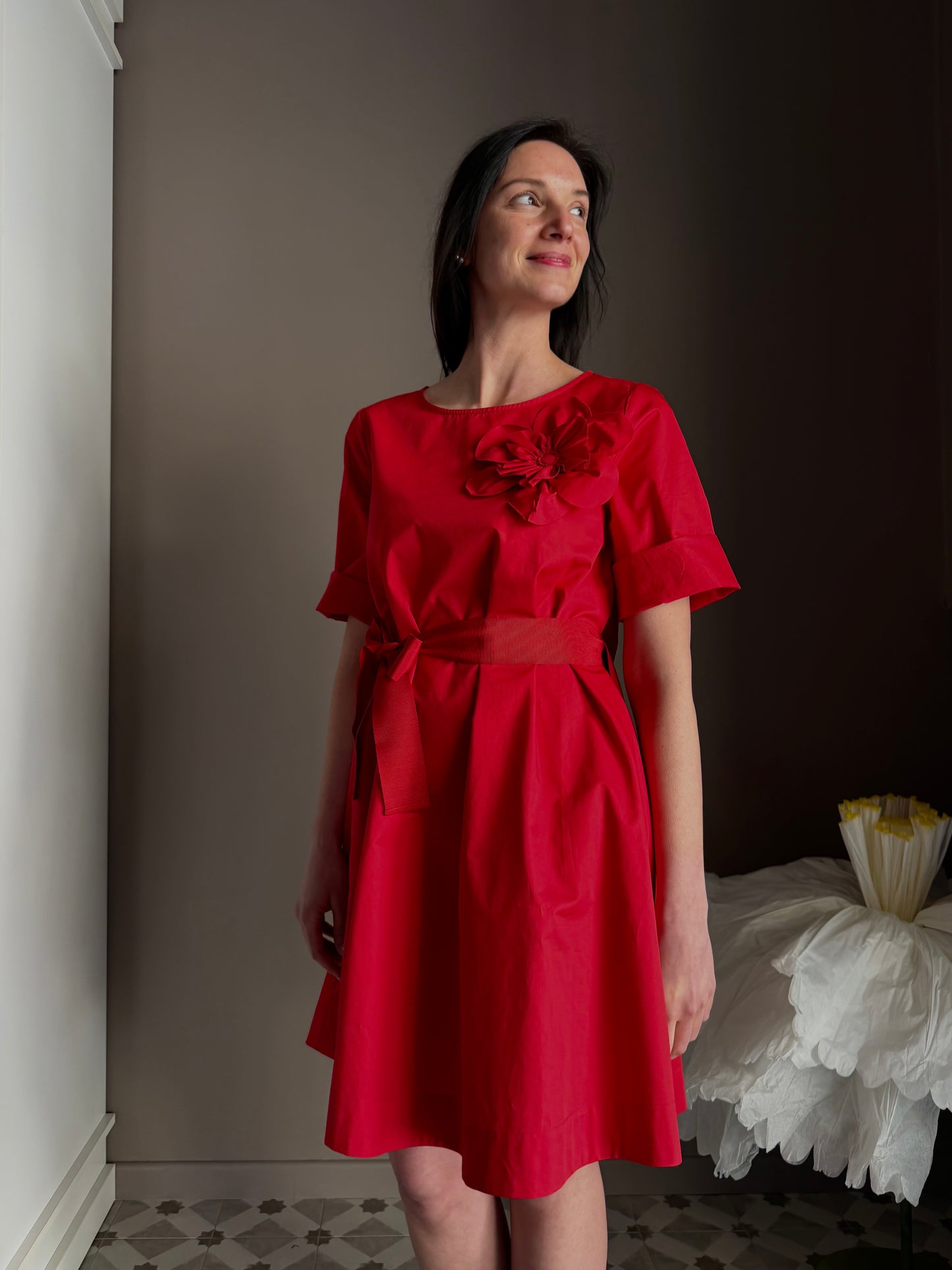 Abito Nenette rosso con fiore