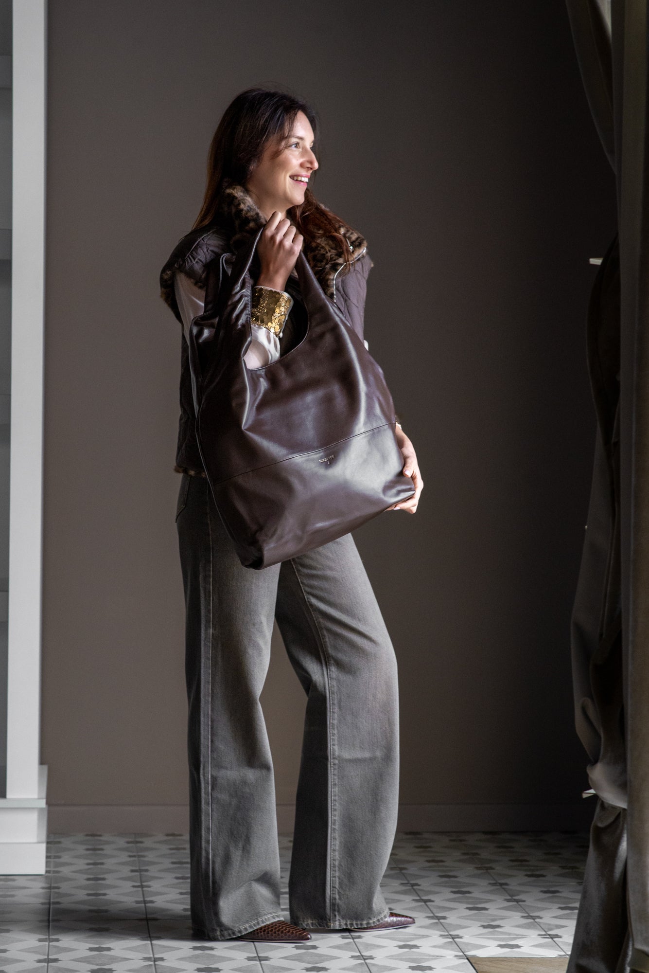 Borsa Hobo in pelle Patrizia Pepe Moro