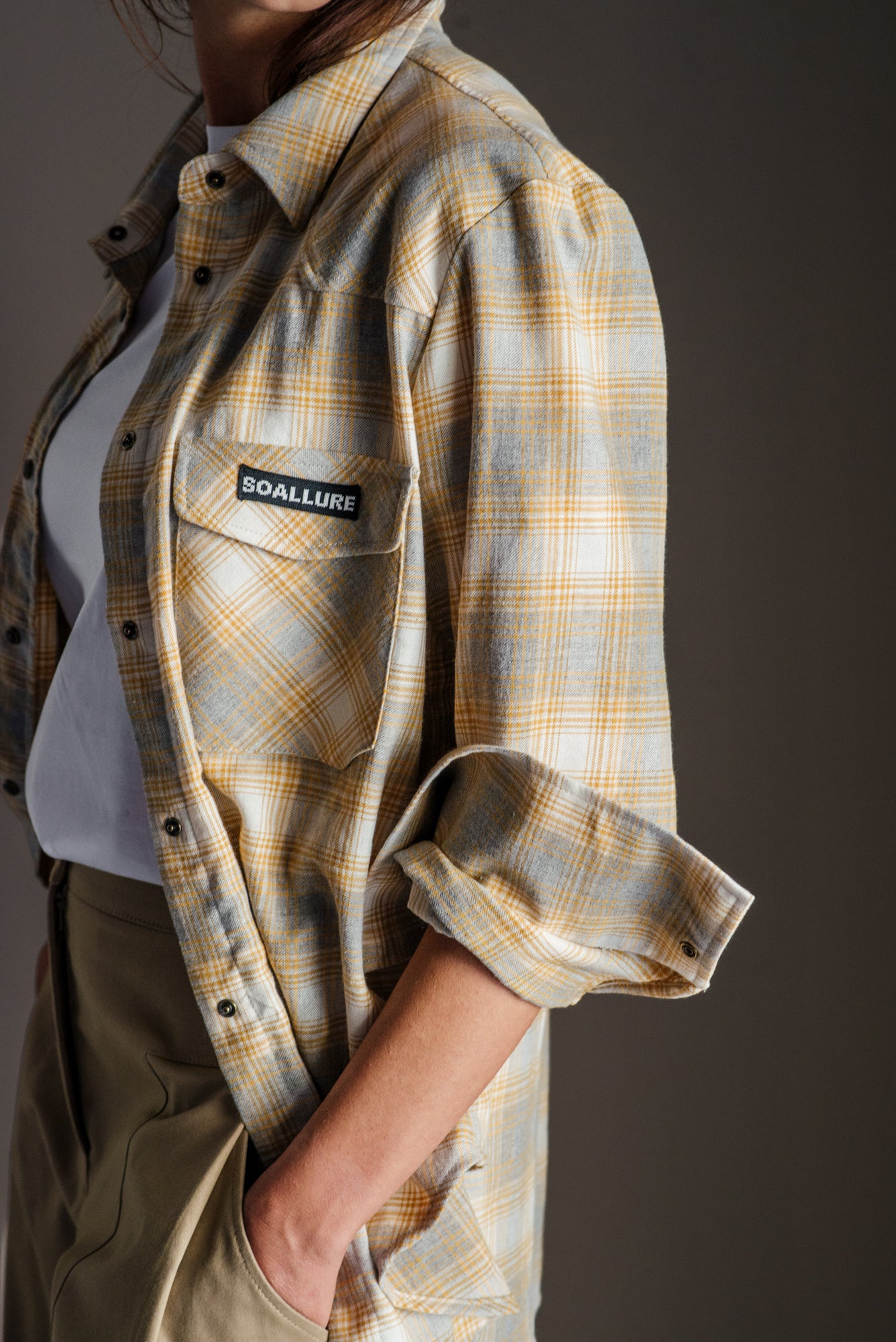 Camicia in flanella So Allure senape grigio