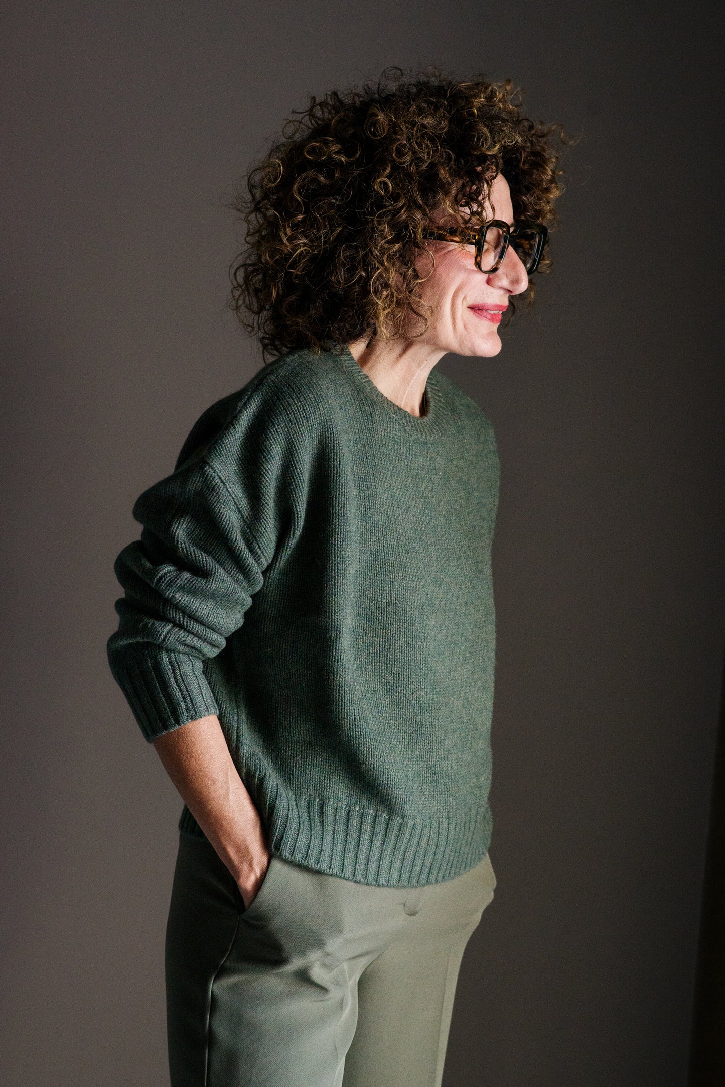 Maglia girocollo misto Cashemire Verde militare