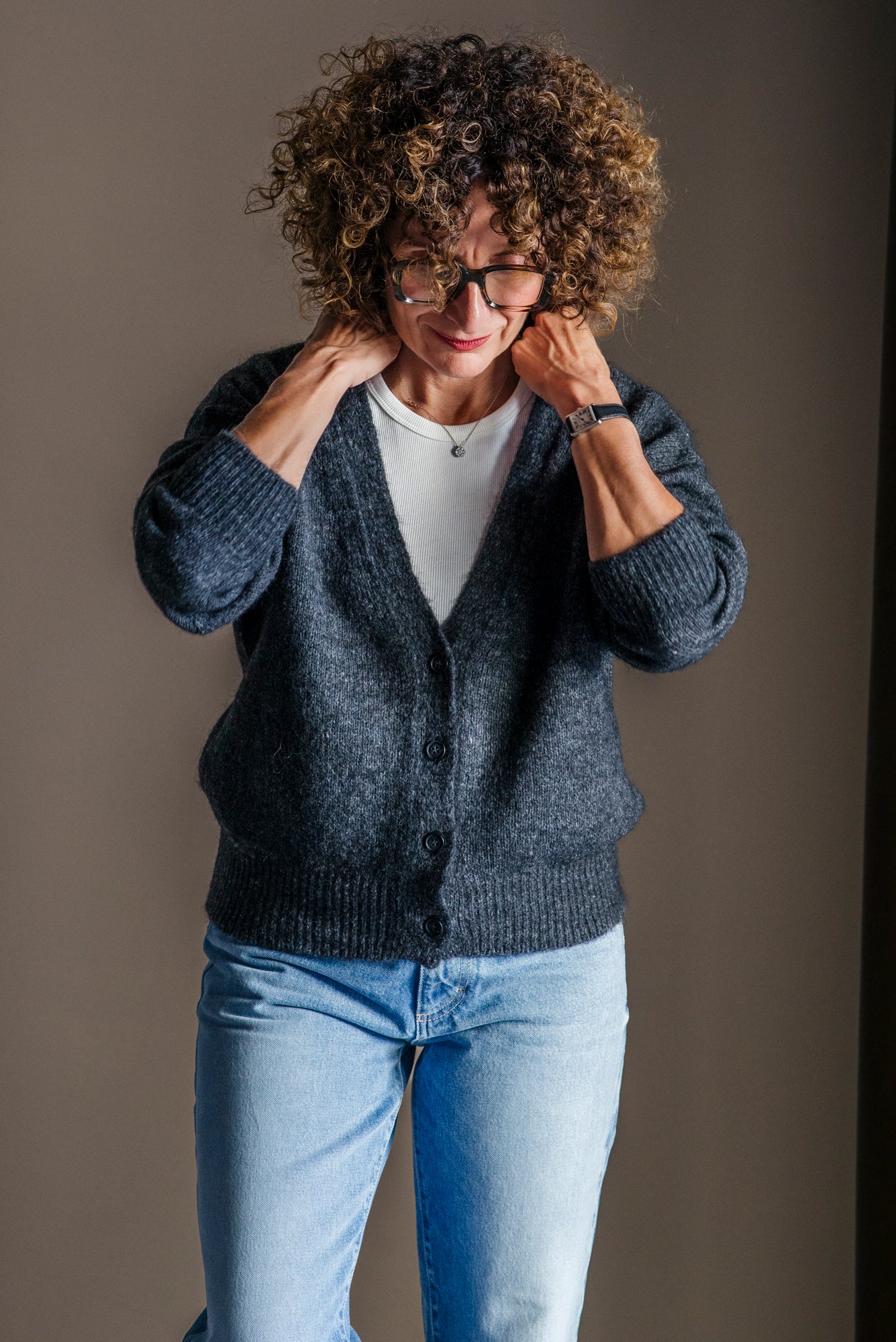 Cardigan in misto alpaca grigio antracite