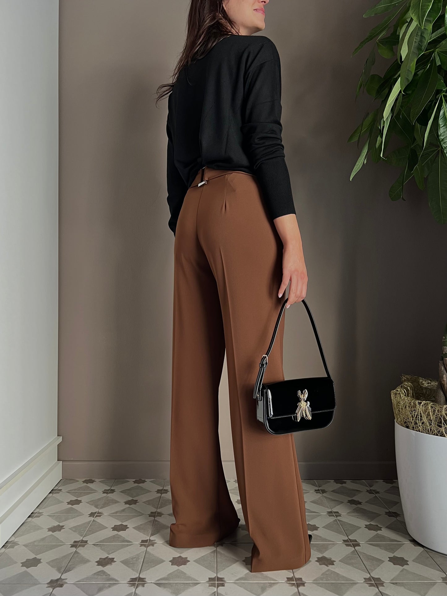 Pantalone in crepe fluido Earth Brown
