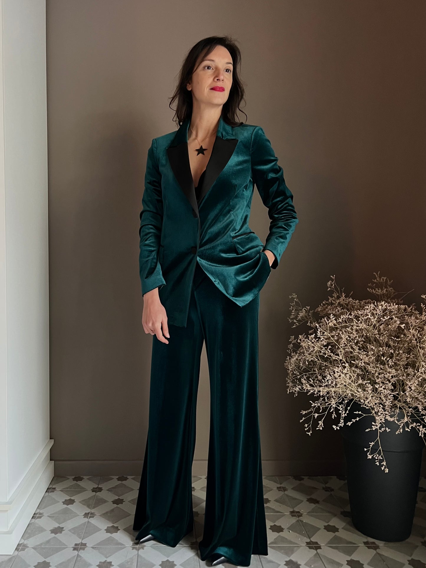 Giacca in velluto Gree con rever a contrasto