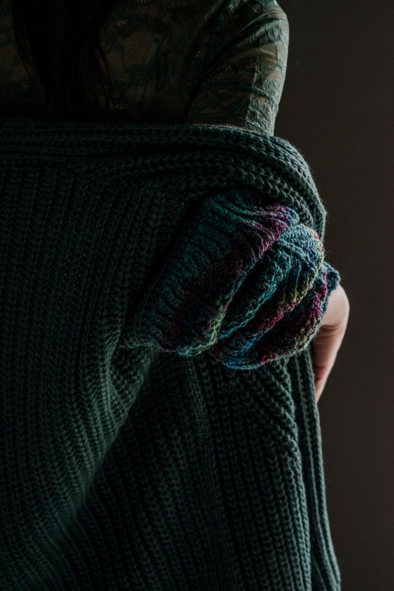 Cardigan oversize misto lana verde militare
